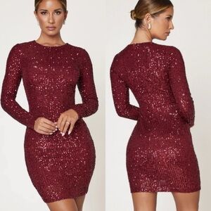 NWT Meshki Christina Long Sleeve Sequin Dress Burgandy